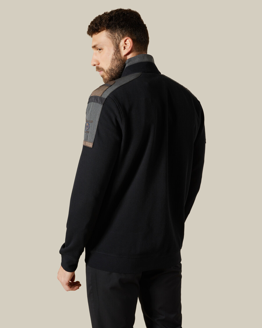 denim patched knitted jacket