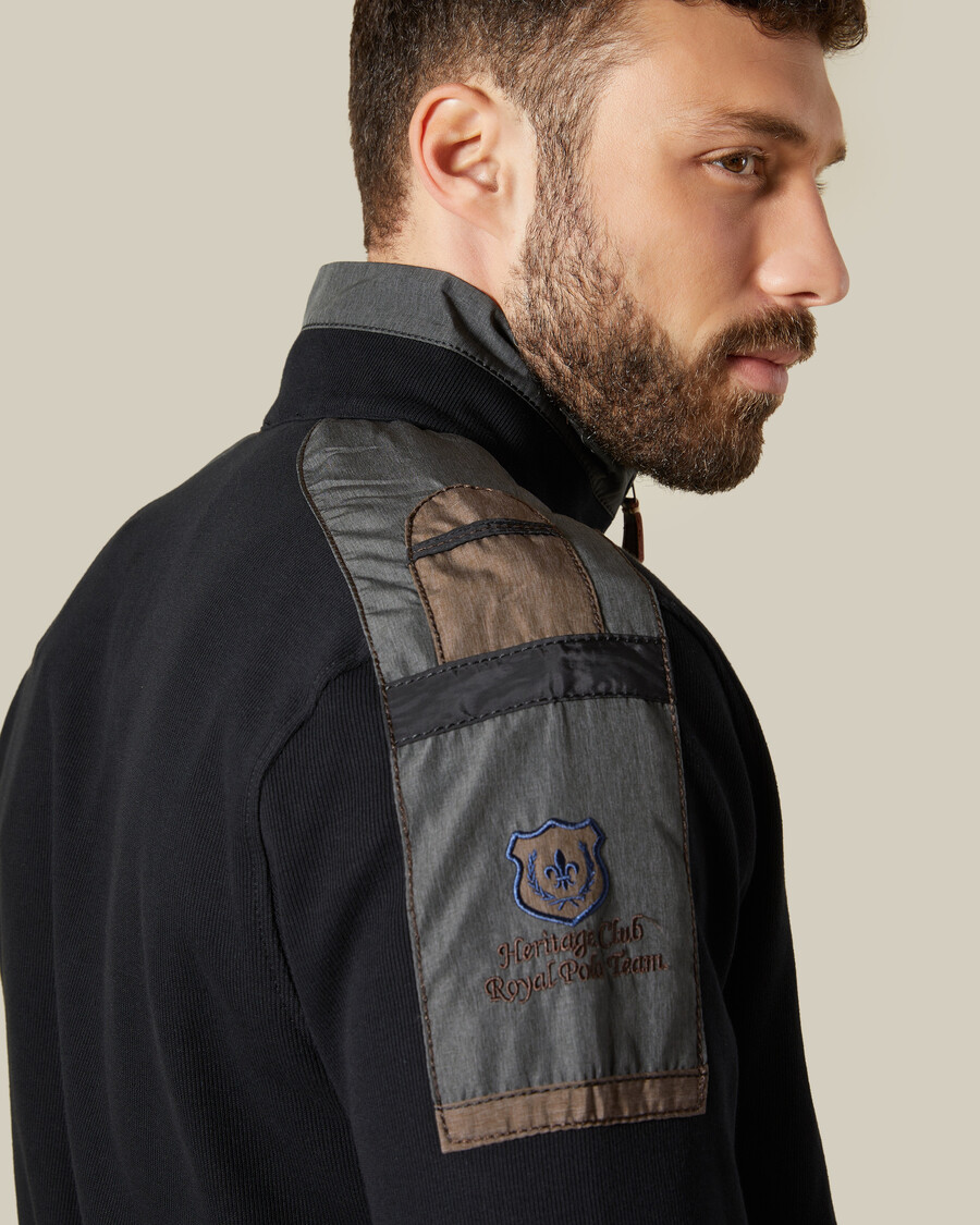 denim patched knitted jacket