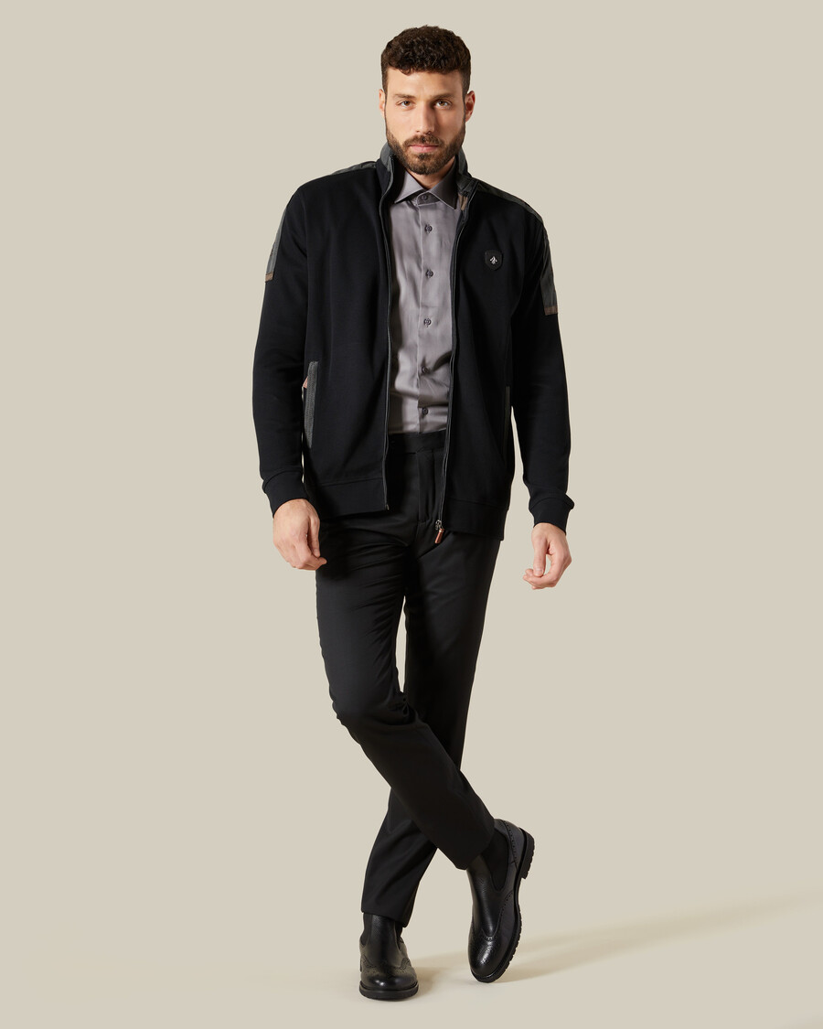 denim patched knitted jacket