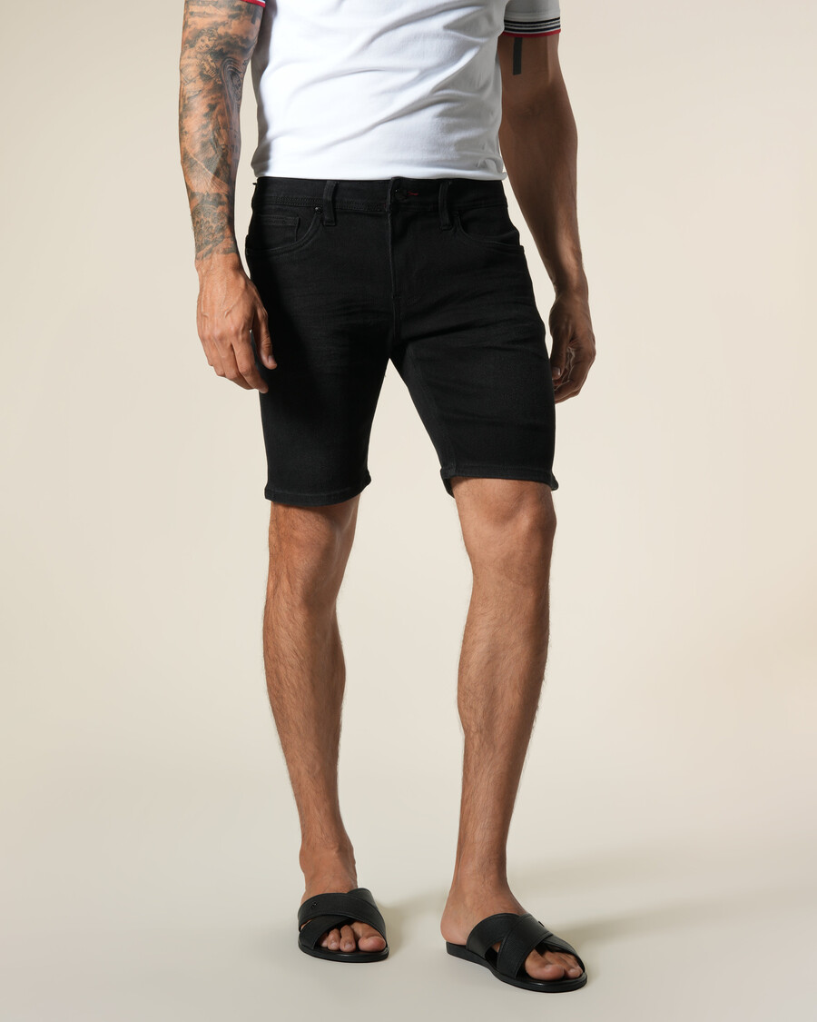 leather patch denim bermuda shorts