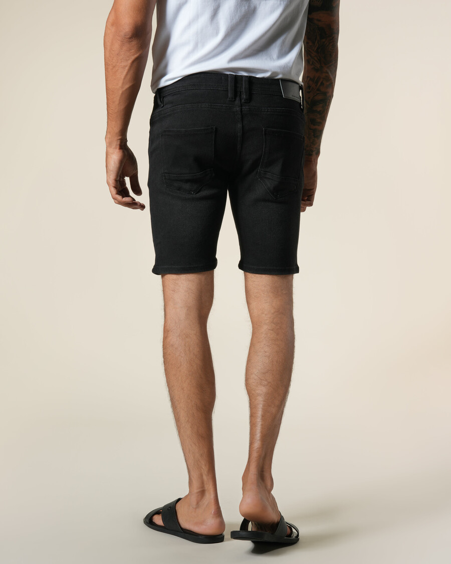 leather patch denim bermuda shorts