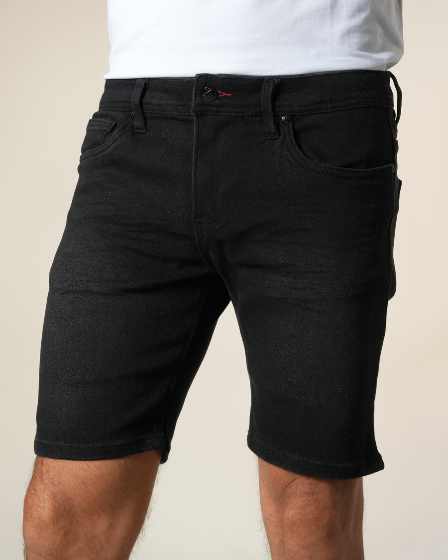 leather patch denim bermuda shorts