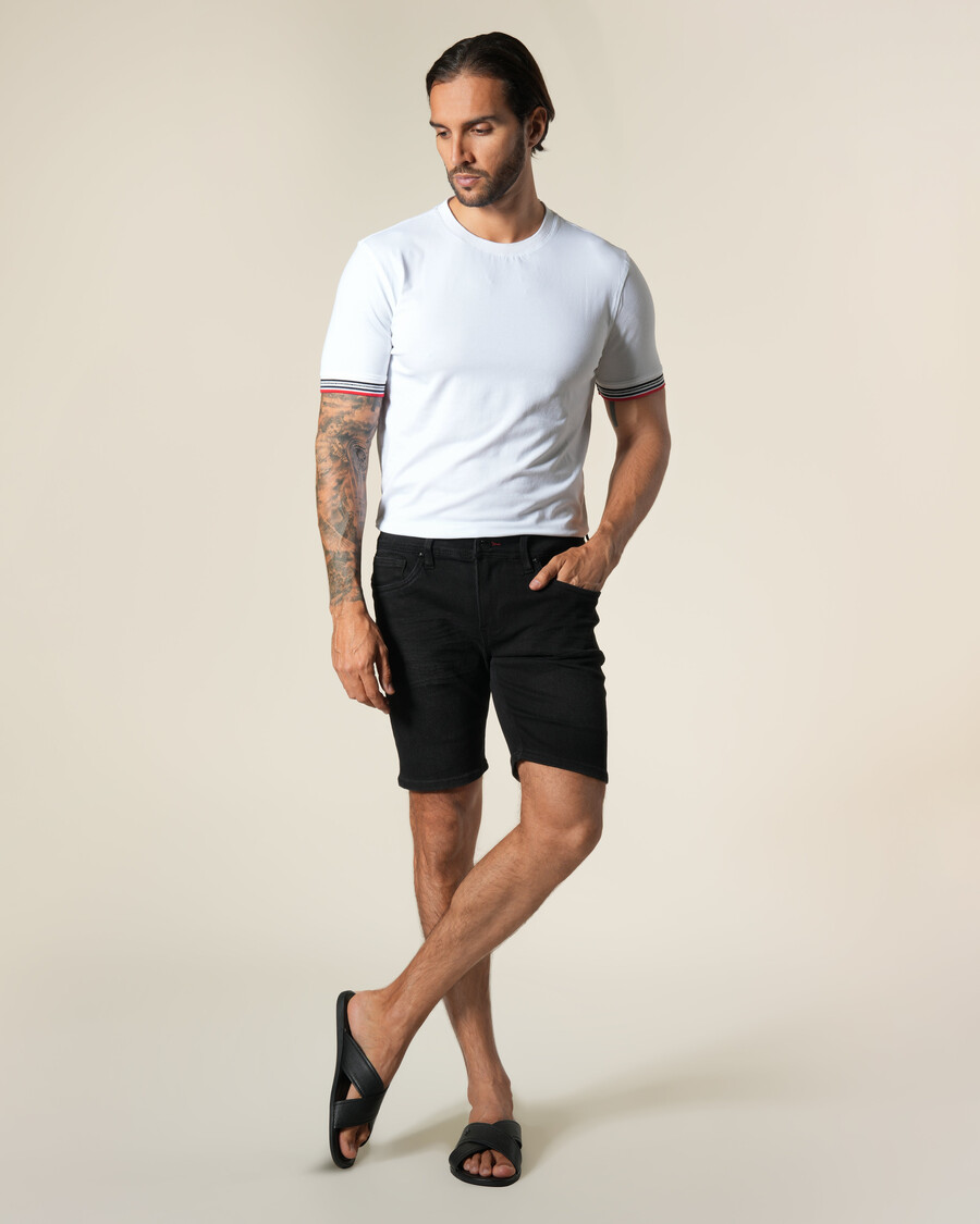 leather patch denim bermuda shorts