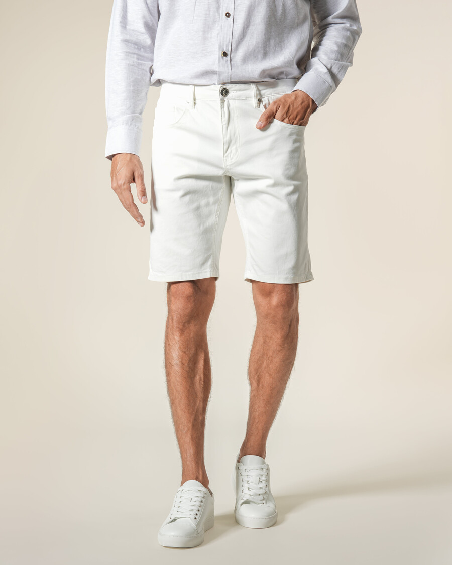 metal patch denim bermuda shorts