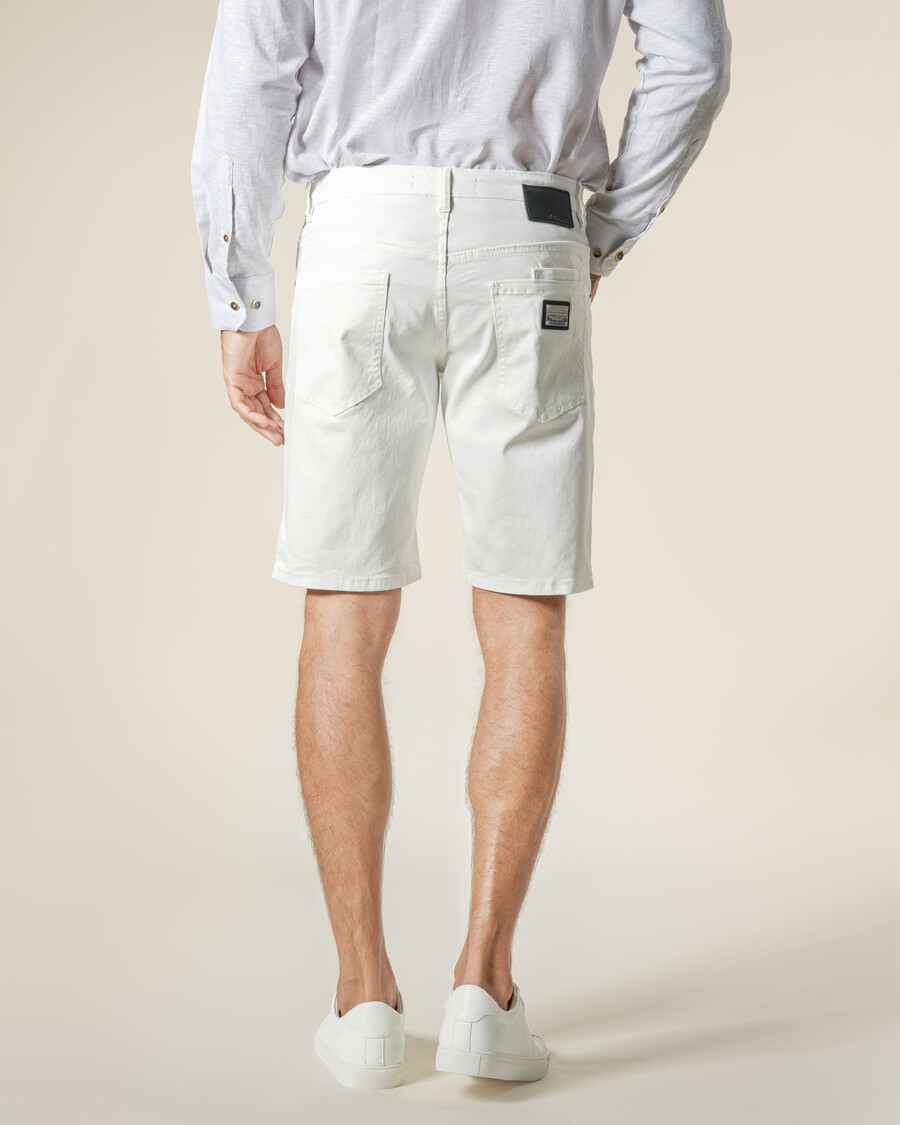 metal patch denim bermuda shorts