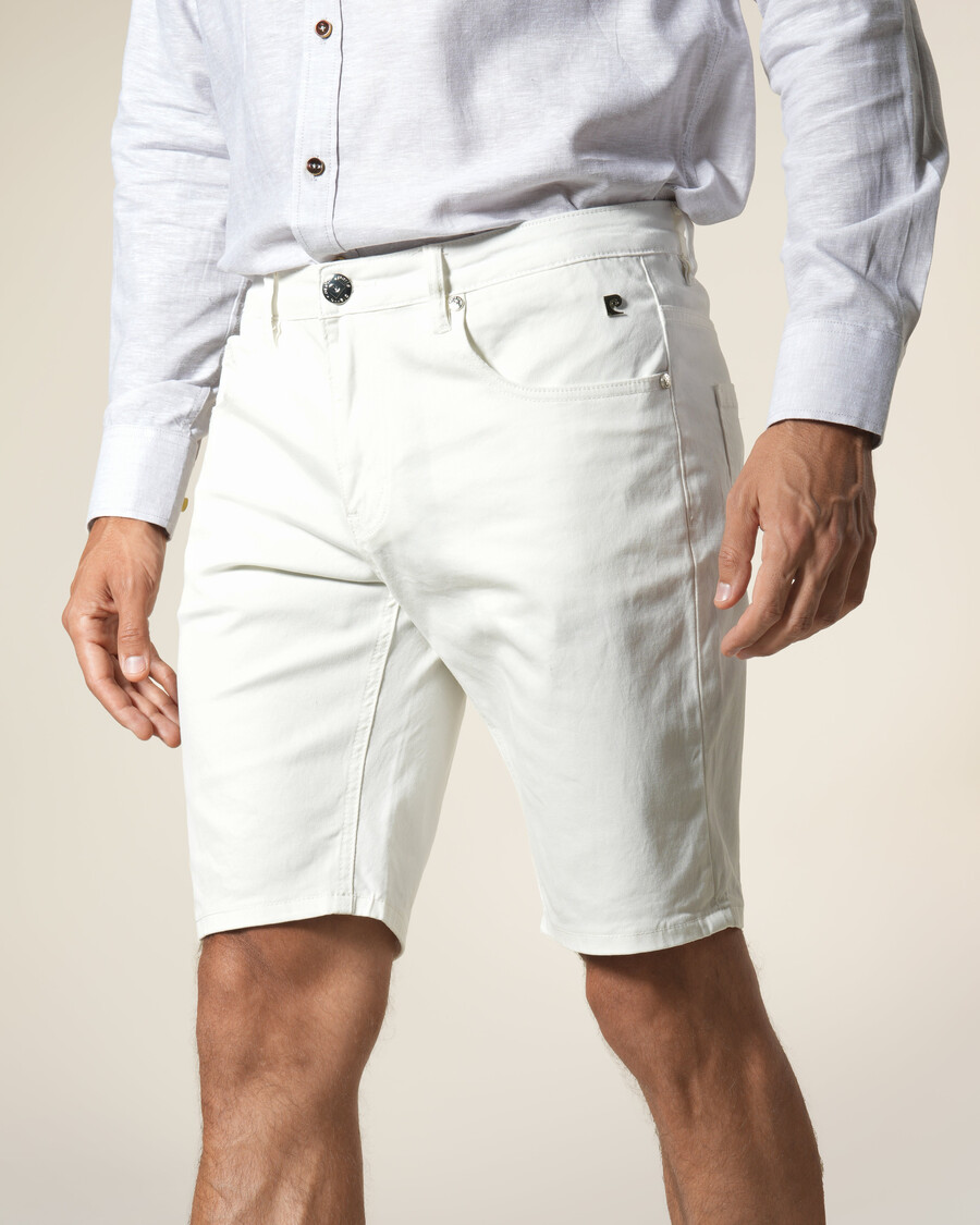 metal patch denim bermuda shorts