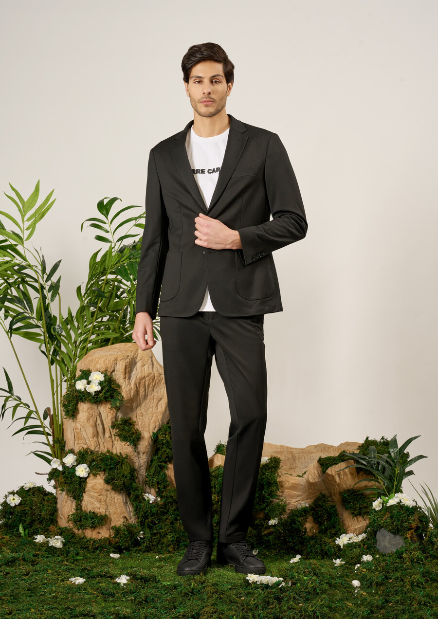 black slim fit knitted suit