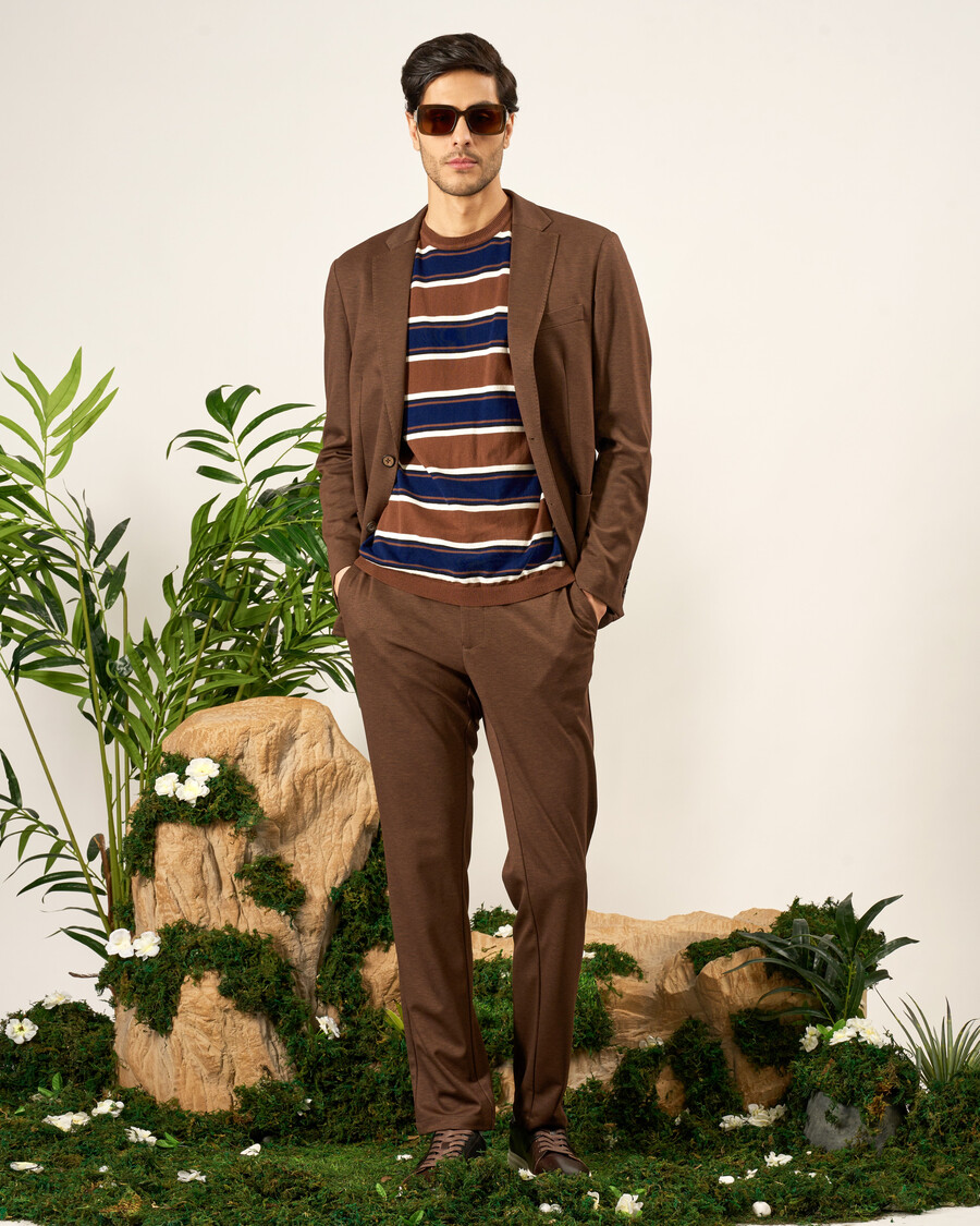 brown slim fit knitted suit