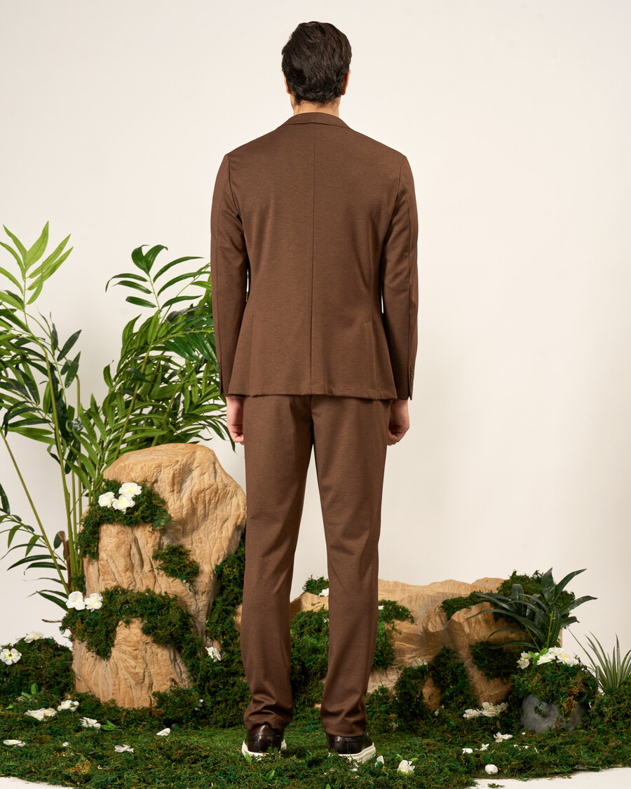 brown slim fit knitted suit