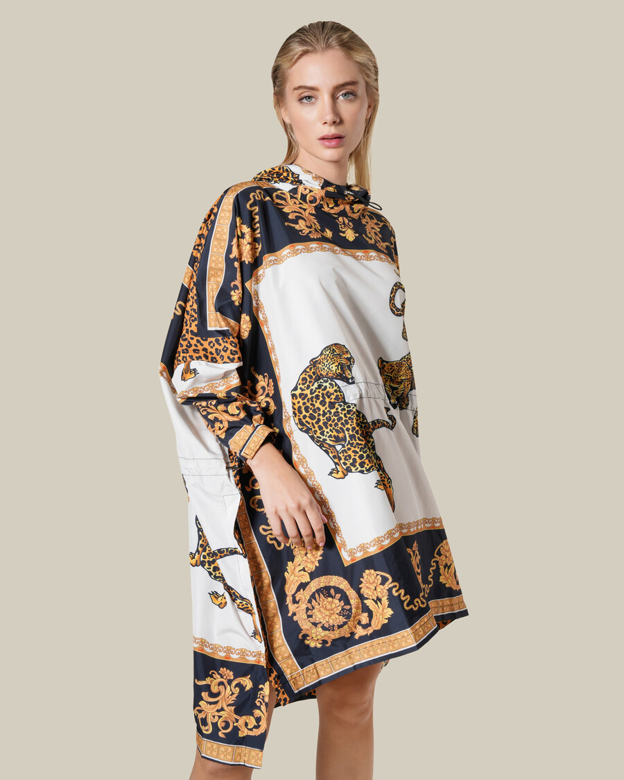 hooded leopard baroque print raincoat
