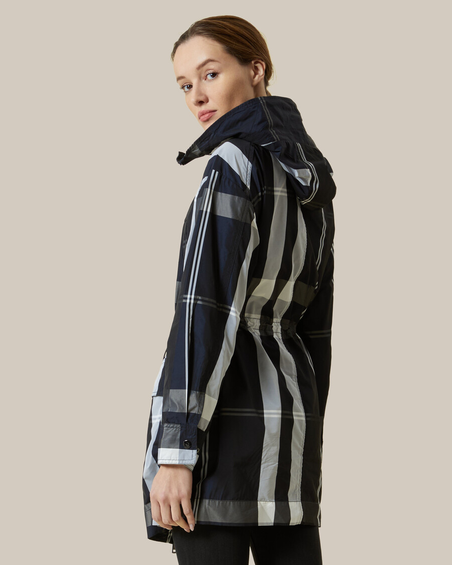 plaid patterned raincoat
