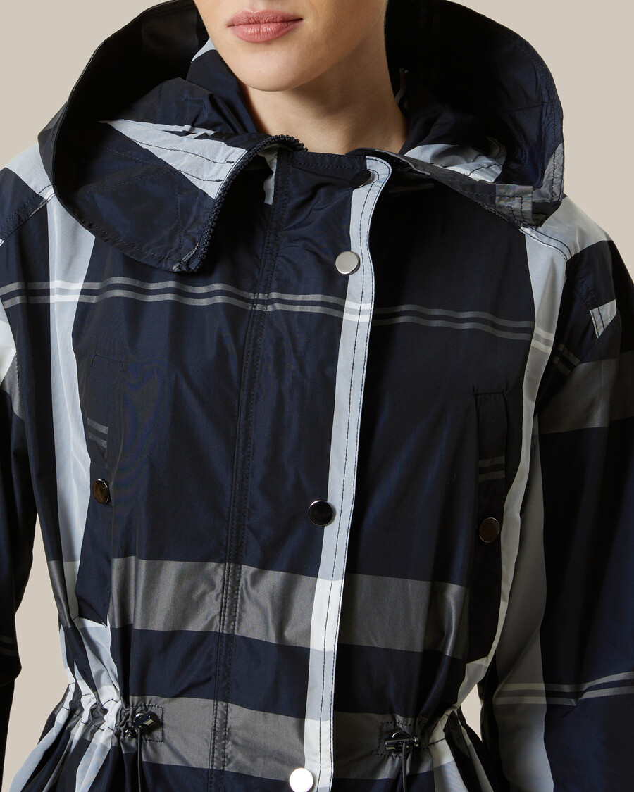 plaid patterned raincoat