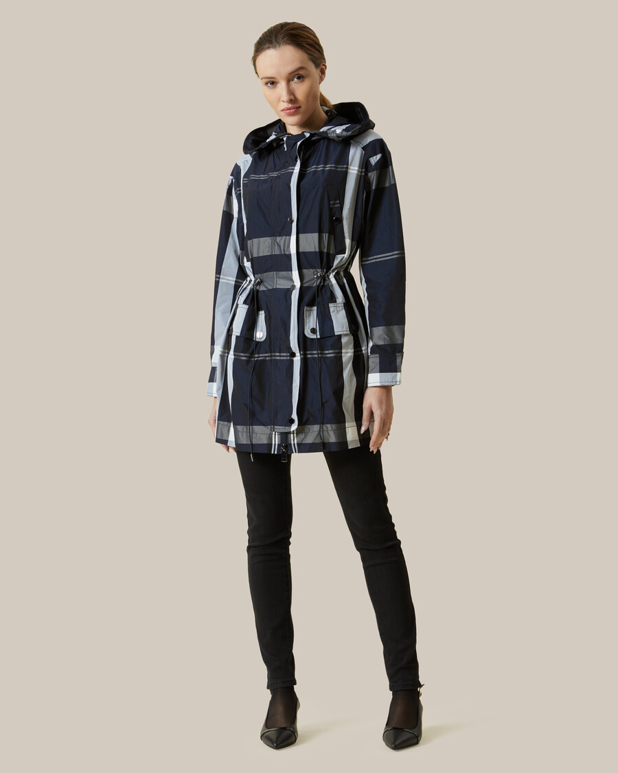 plaid patterned raincoat