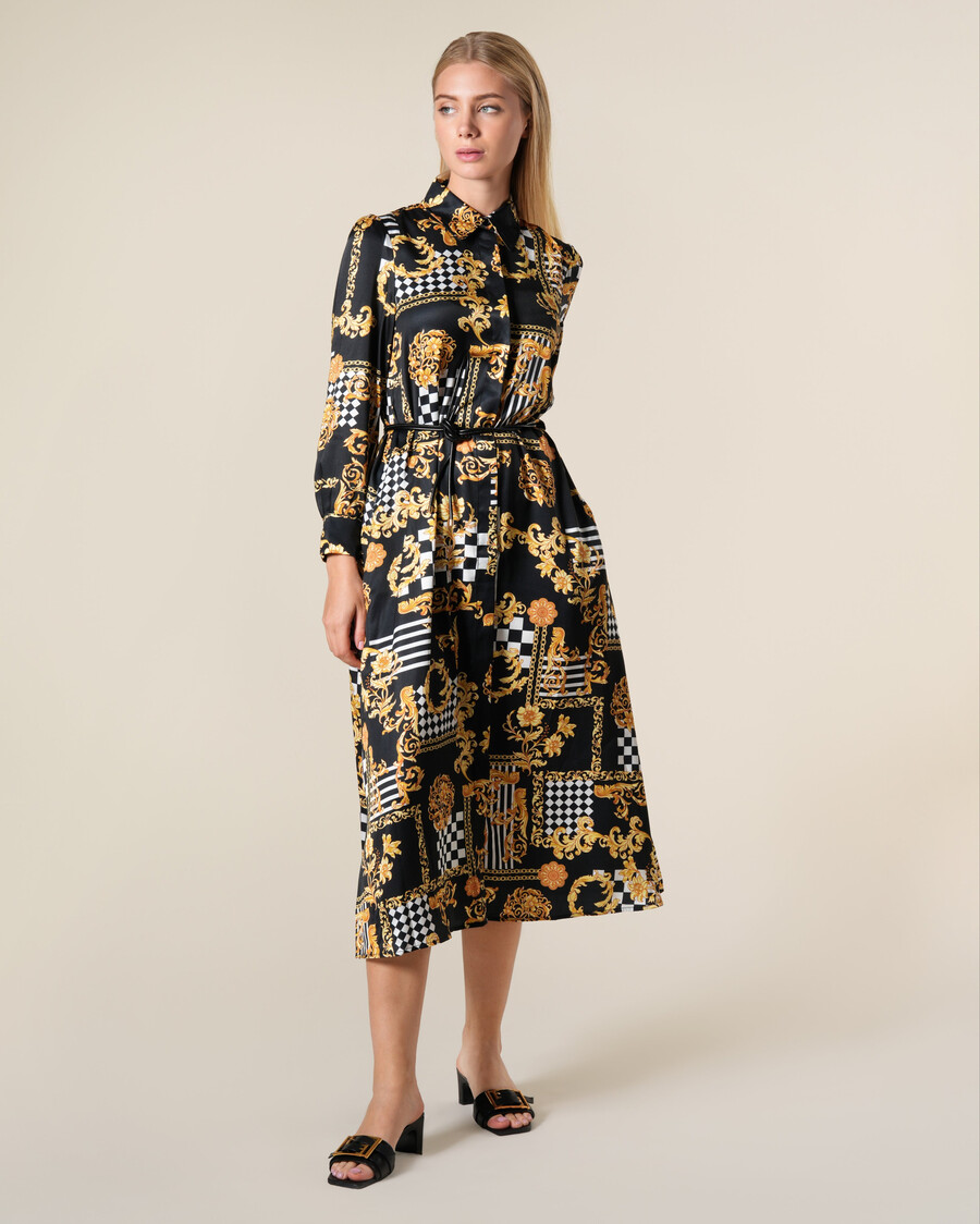 geometric baroque print midi dress