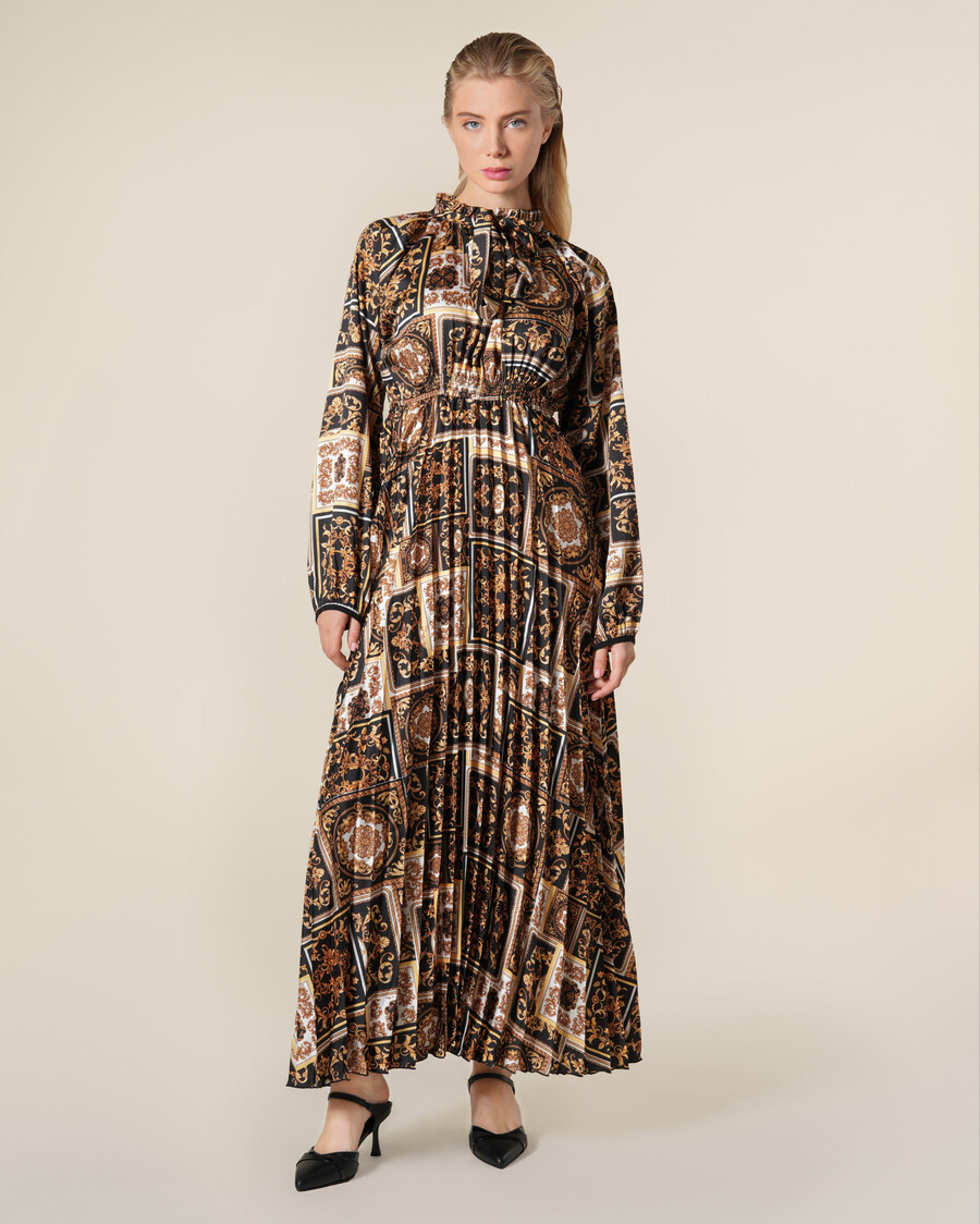 baroque patchwork print self-tie maxi dress