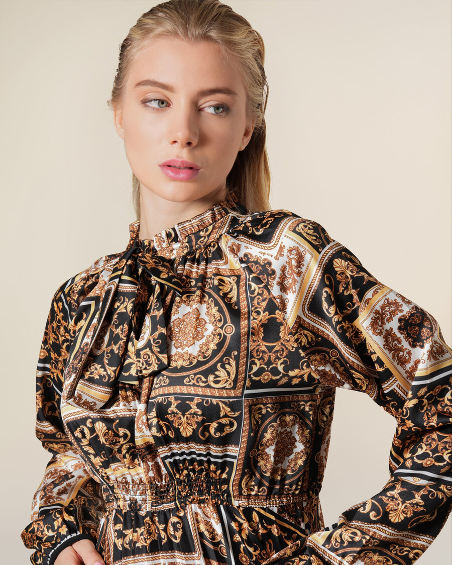 baroque patchwork print self-tie maxi dress
