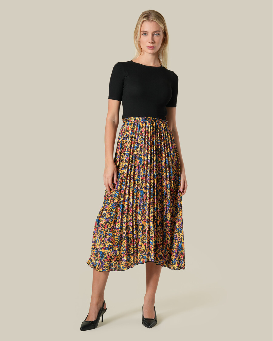 multicolor baroque printed plisse midi dress