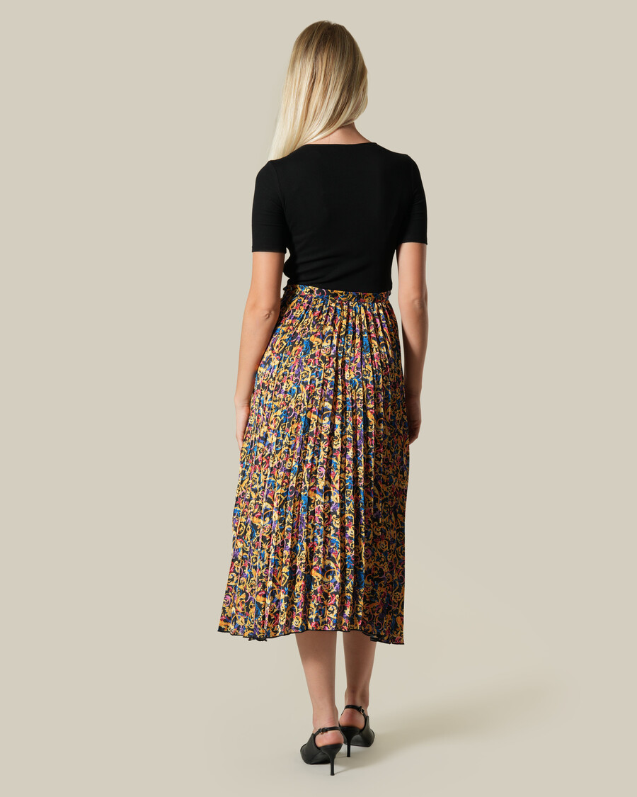 multicolor baroque printed plisse midi dress