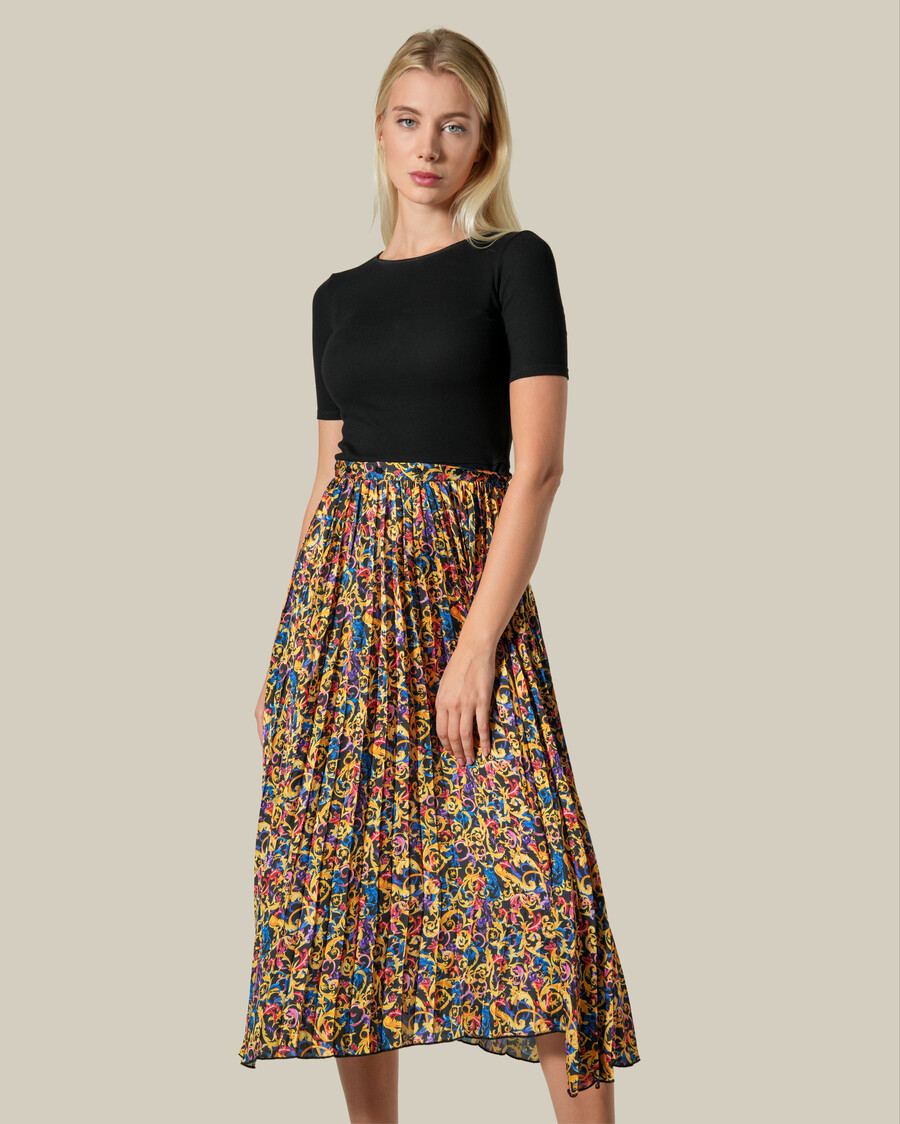 multicolor baroque printed plisse midi dress