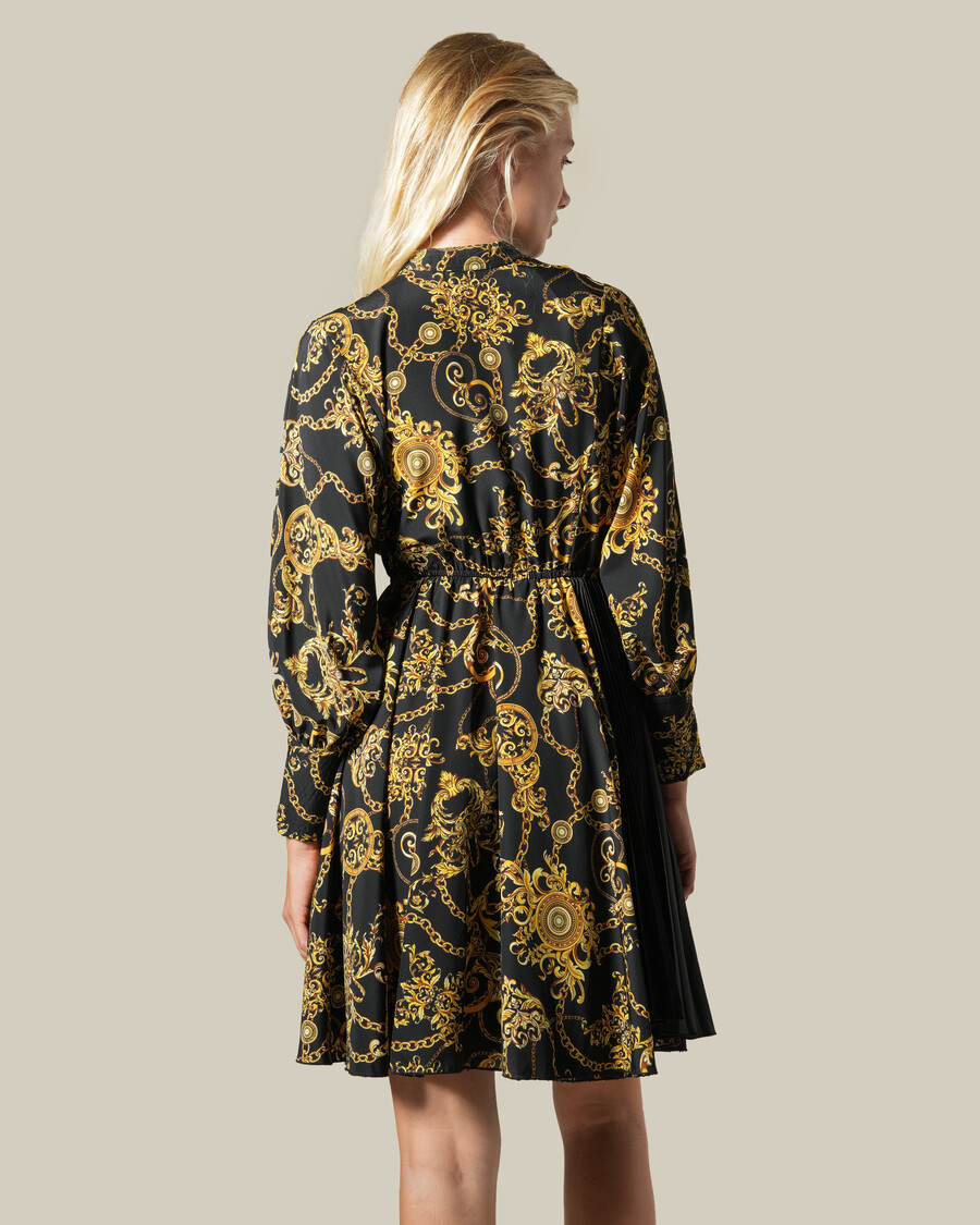 baroque chain pleated panel dress