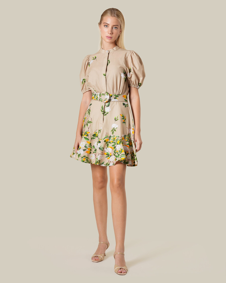 floral mini dress with buckled belt