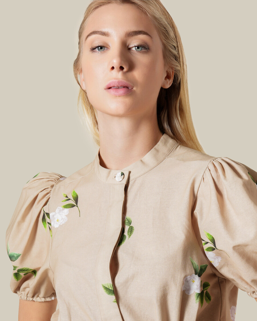 floral mini dress with buckled belt