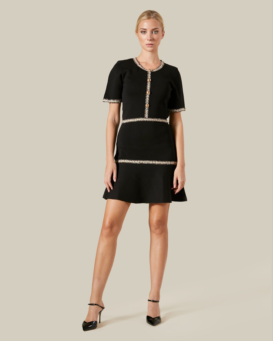 tweed trimmed knitted dress