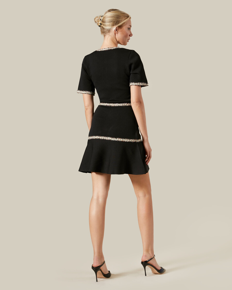 tweed trimmed knitted dress