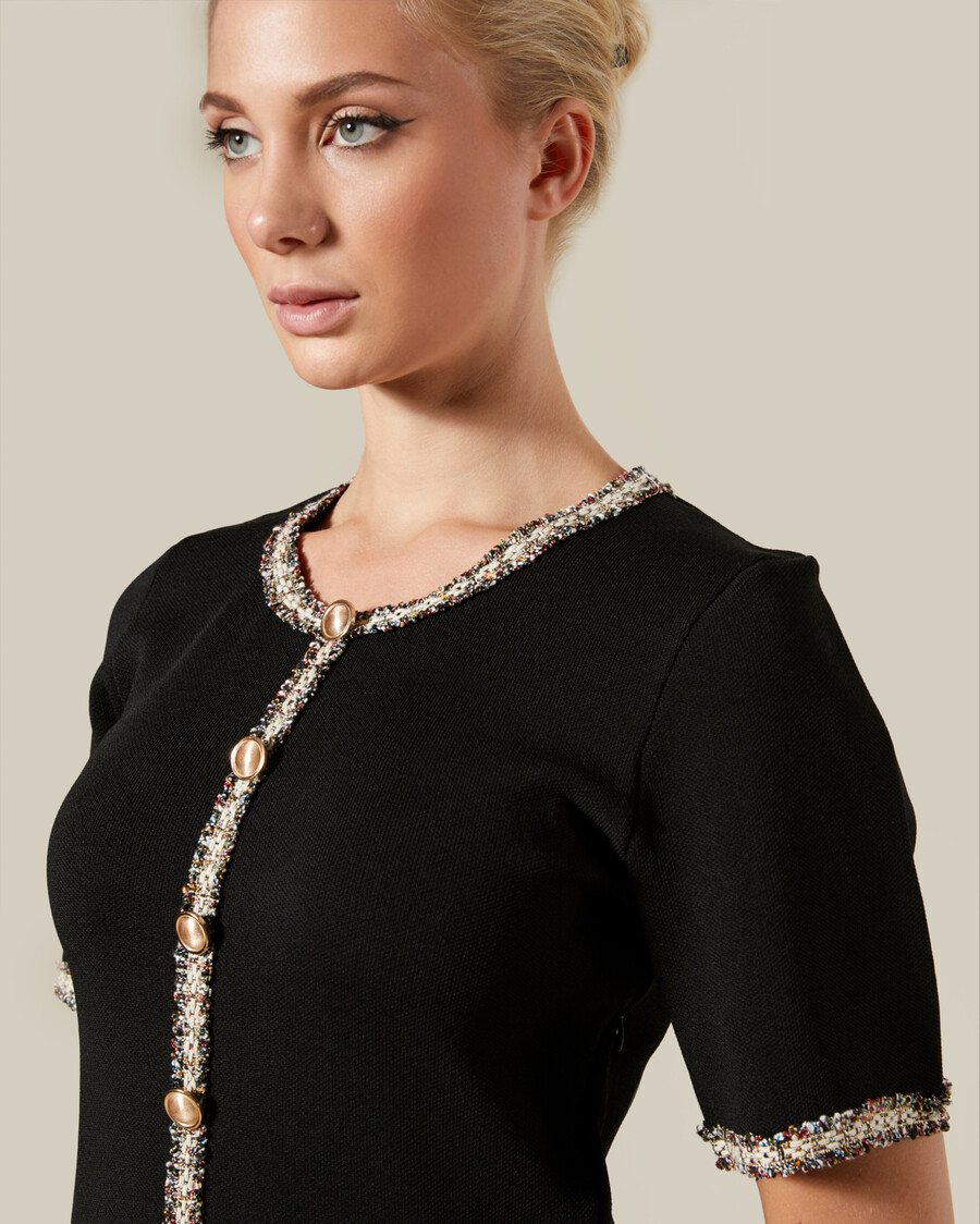 tweed trimmed knitted dress