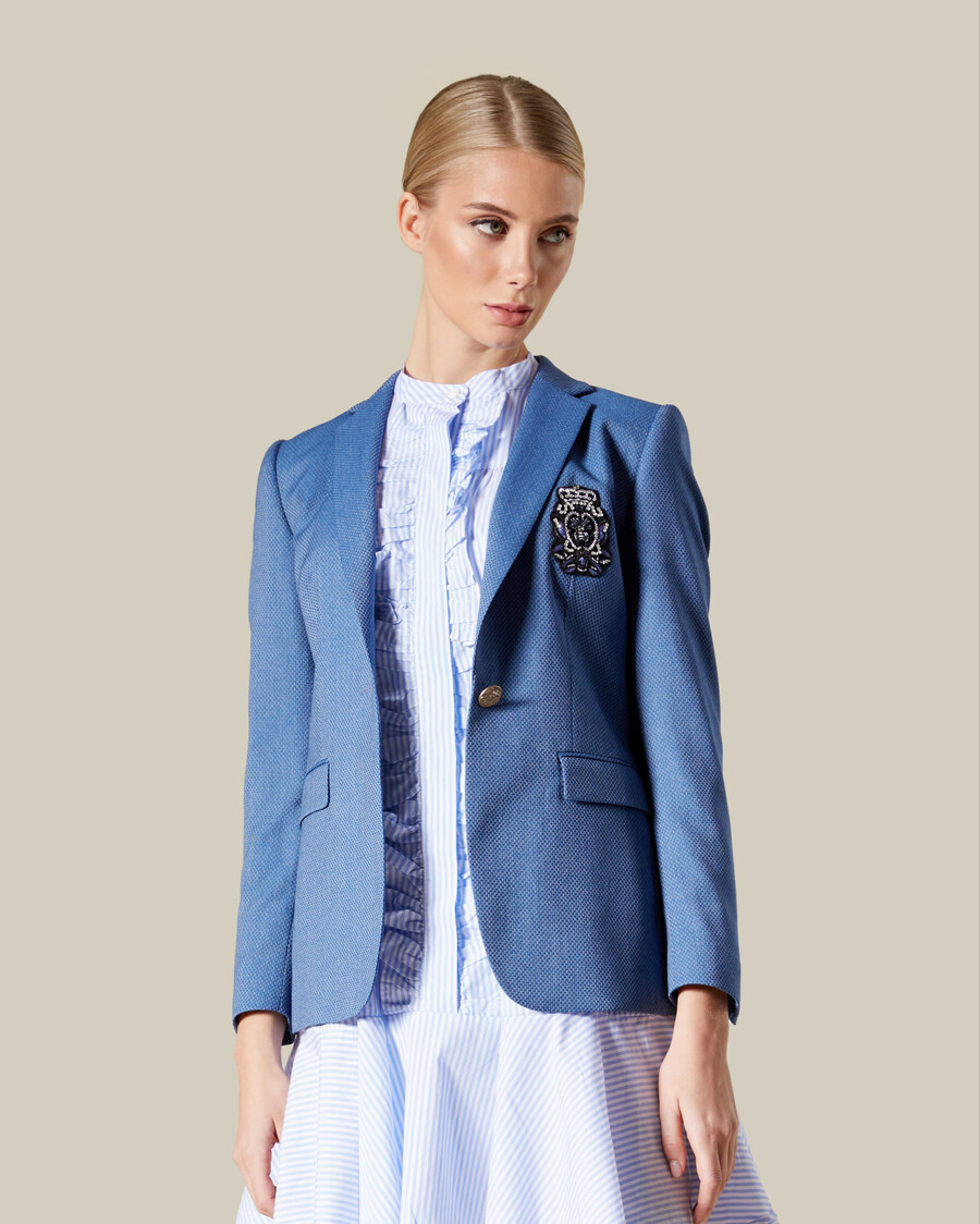 single button patched suit jacket