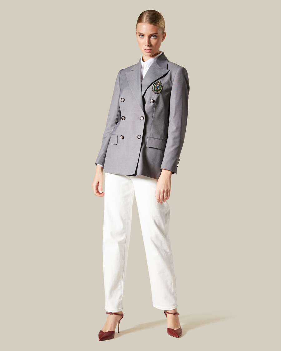 emblem patched suit jacket