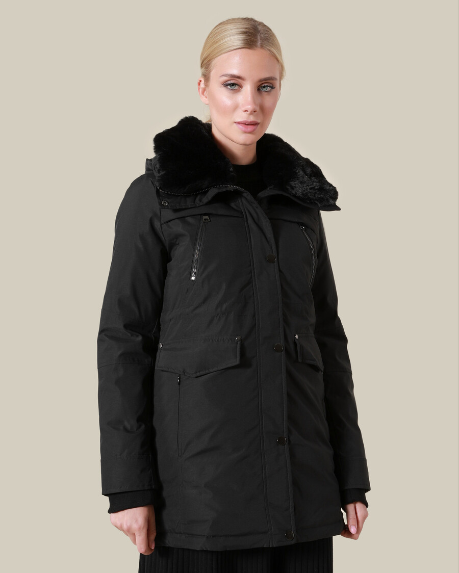 fur-trimmed winter jacket