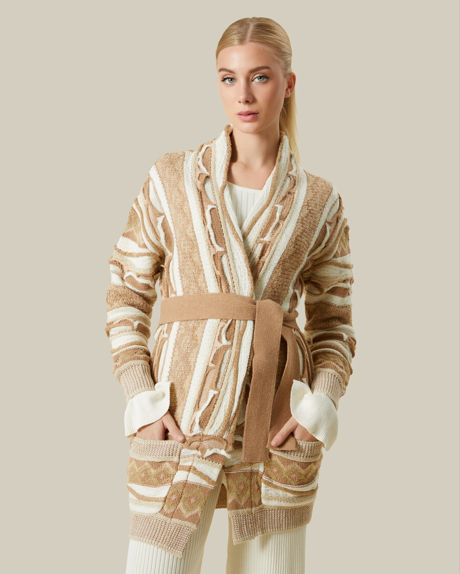 metallic accented patterned cardigan