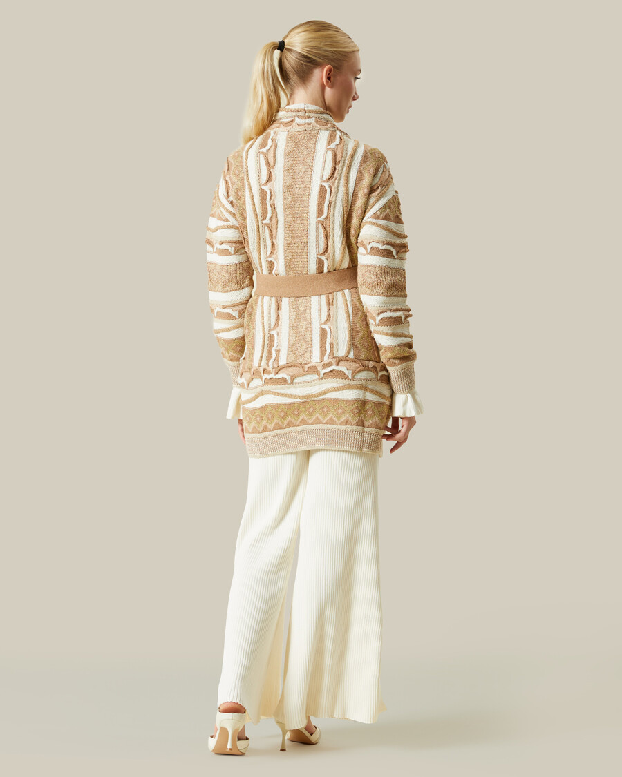 metallic accented patterned cardigan