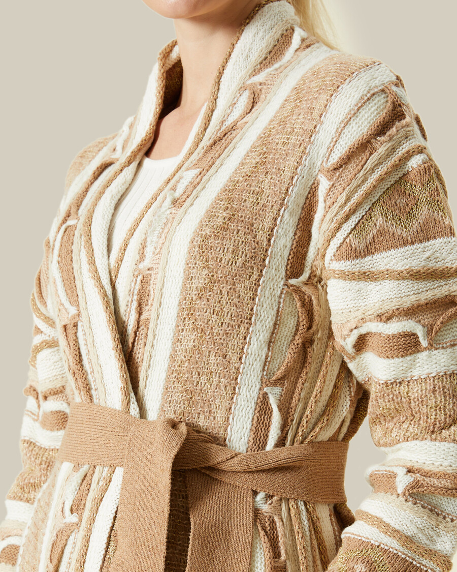metallic accented patterned cardigan