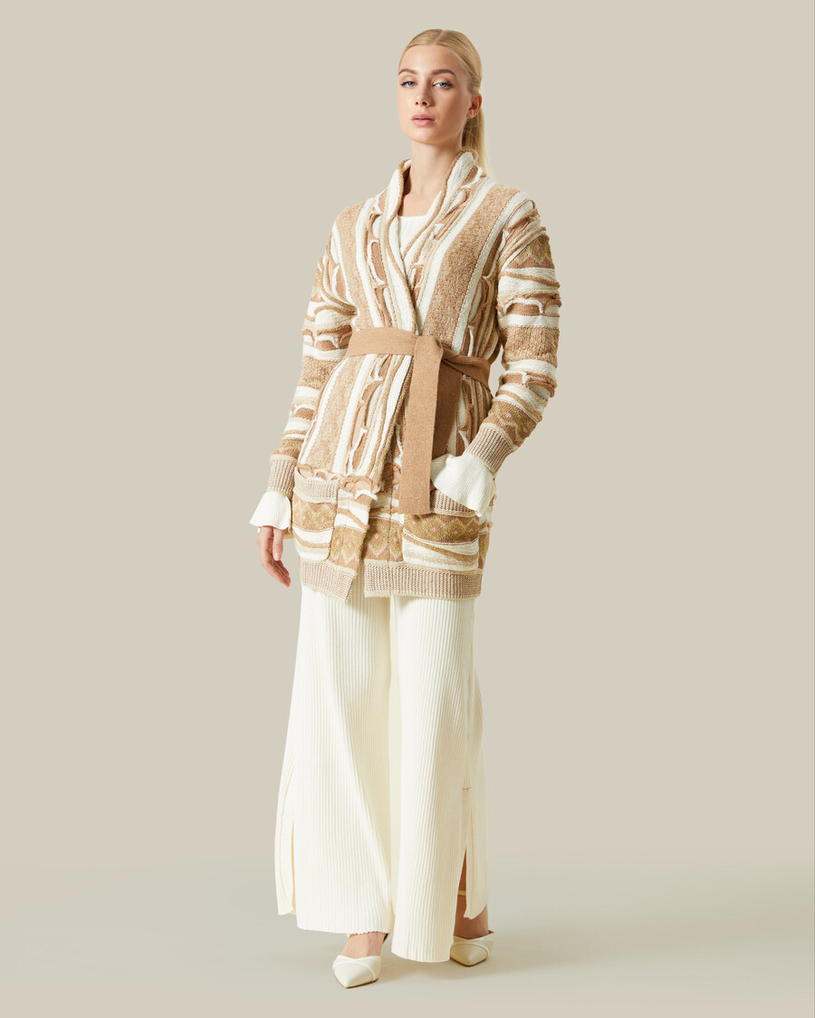 metallic accented patterned cardigan