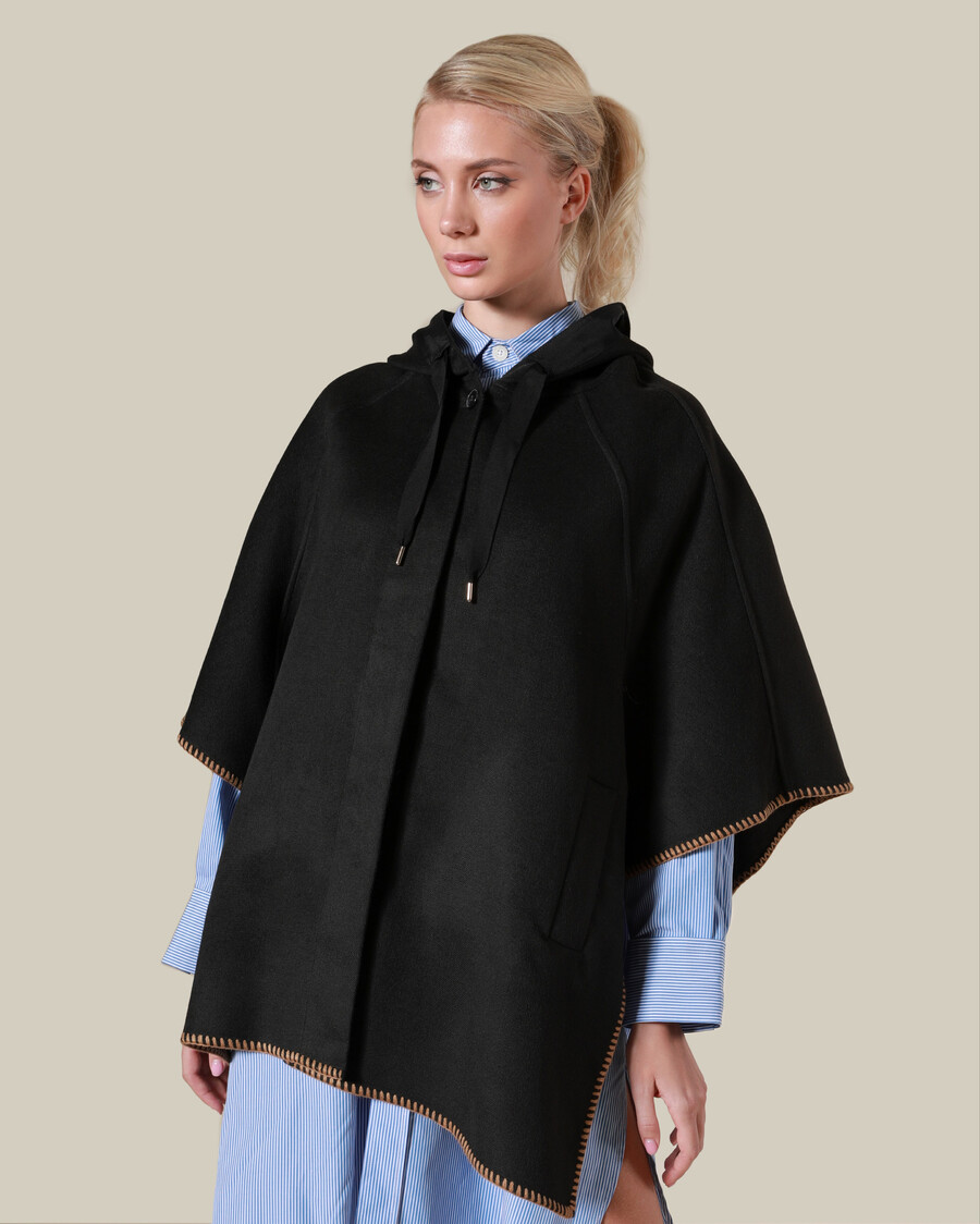 contrast stitching hooded poncho