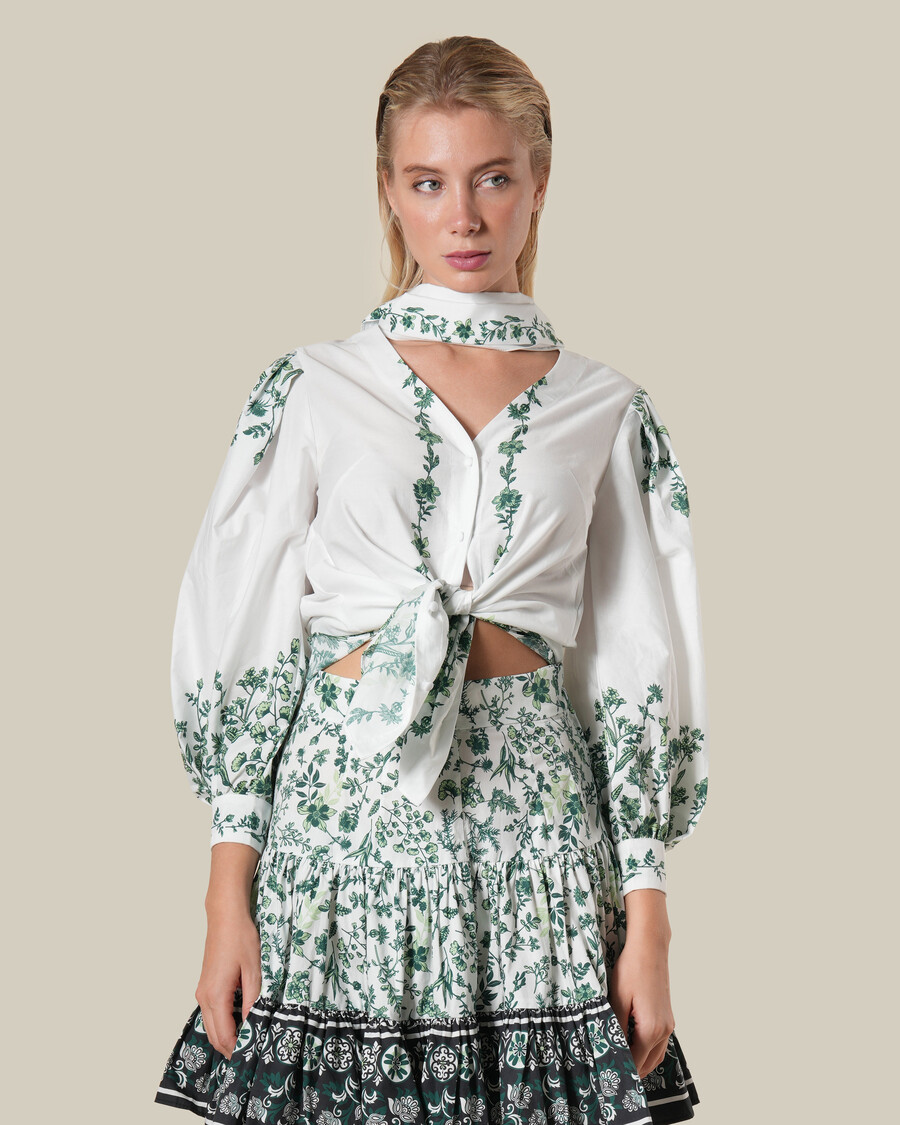 self-tie ditsy floral print shirt