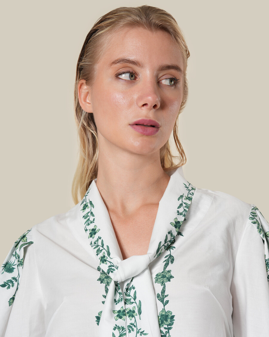 self-tie ditsy floral print shirt